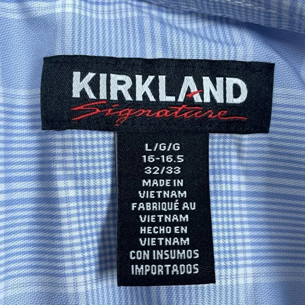 Kirkland Signature Mens Blue Plaid Long Sleeve Dress Shirt L a1034